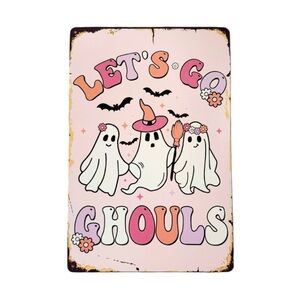 🩷👻 LET’S GO GHOULS Pink Ghost Halloween Metal Wall Art Decor NEW